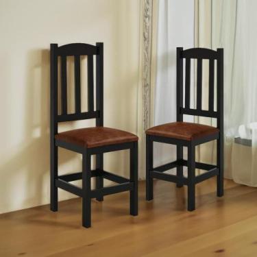 Imagem de Kit 2 Cadeiras Em Madeira Maciça Diamante Preto Com Estofado Marrom Pr