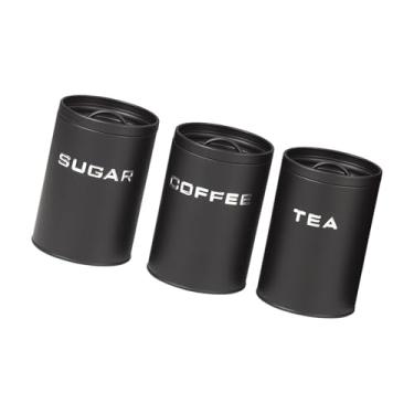 Imagem de ＫＬＫＣＭＳ 3 recipientes para chá e açúcar em grãos de café, decoração de cozinha, resistentes, organizadores com tampas, multiuso, pote hermético para chá e, Preto