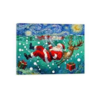 Imagem de Natal Quadro em tela-Homem cervo debaixo d'água-Imagem moderna decoração casa-Pôster impressões prontos para pendurar 60x80cm24x31in Tela Embrulhada