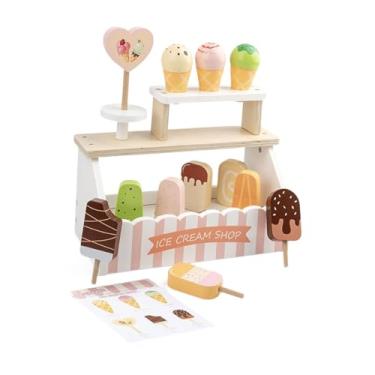 Imagem de menolana Conjunto de sorvete de brinquedo para brincar de faz de conta e desenvolver habilidades sociais. Picolé de madeira, brinquedo de comida artificial