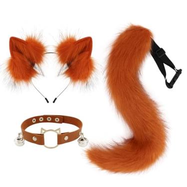 Imagem de hbbhml Furry Animal Cat Fox Tail Faux Fur Wolf Ear Headband Leather Neck Chocker Costume Set for Party Halloween Cosplay