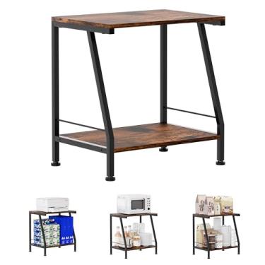 Imagem de Solinxe Suporte para impressora sob a mesa com armazenamento, mesa pequena para impressora de 2 camadas com prateleira, organizador de mesa para cozinha de escritório em casa, marrom rústico
