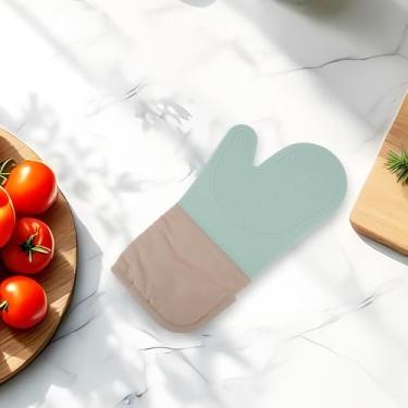 Imagem de Generic 1 luva de forno curta com abertura lateral redonda lavar à mão apenas pano de algodão de silicone verde 33,5 x 18,5 cm