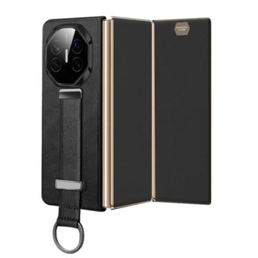 Imagem de HAOMRIYL Capa Wristrap para Huawei Mate Xts/XT, suporte de pulseira, proteção de anel, capa de couro fina, minimalista, antiqueda, preta, Mate XT