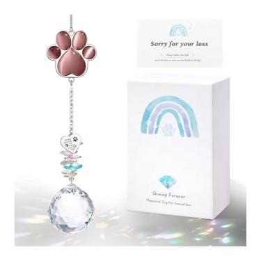 Imagem de Presentes em memória de cachorro para perda de cachorro, presentes de memorial para animais de estimação para cães, apanhador solar de cristal de lembrança de luto atencioso com cartão de simpatia