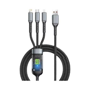 Imagem de Carregador Rápido 100W 6A 3-em-1 Cabo USB Tipo-C Micro Lightning Para 