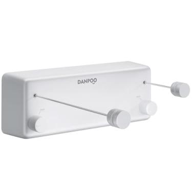 Imagem de Varal retrátil Danpoo, corda dupla de aço inoxidável resistente ajustável de 35 m, para uso interno e externo, montado na parede (branco)