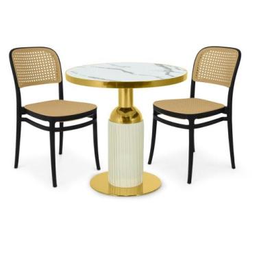 Imagem de Conjunto Mesa de Jantar Redonda Imperial 70cm Branca com 2 Cadeiras Ro