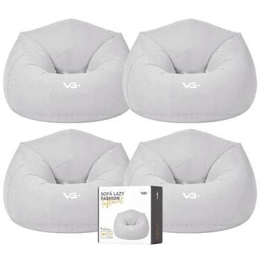 Imagem de Kit 4 Poltrona Inflável Puff Lazy Fashion Aveludado Assento Pufe Vg Plus Cinza