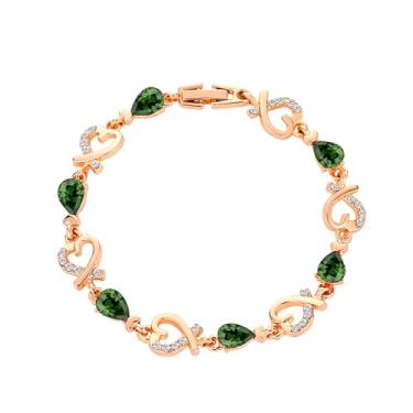 Imagem de QLYOVWE Pulseira de coração banhada a ouro 14 K para mulheres, elegante, colorida, zircônia cúbica, coração, Natal, dia dos namorados, presente de casamento, Medium, Metal, Zircônia cúbica