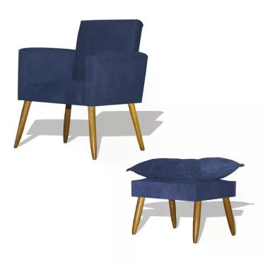Imagem de Kit Poltrona Decorativa Nina C/Puff Opala Azul Marinho