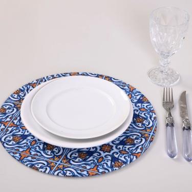 Imagem de Sousplat Estampado Allegra 2 Peças Capa  e Base MDF 35cm Diâmetro 100% Poliéster - Azulejo
