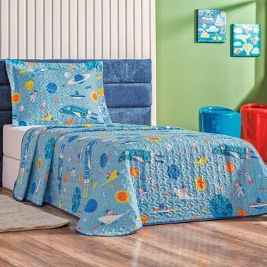 Imagem de Colcha Cobre Leito Bouti Dupla Face Solteiro Infantil Kids 2 Peças - Astronauta.