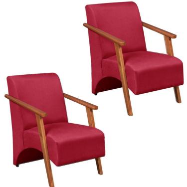 Imagem de Kit 2 Poltrona Venus 1 Lugar Braço Madeira Maciça Tecido Suede Unidecor Vermelho