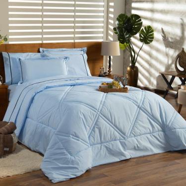 Imagem de Kit Edredom Liso Milano Dupla Face Casal Padrão 03 Cor Azul