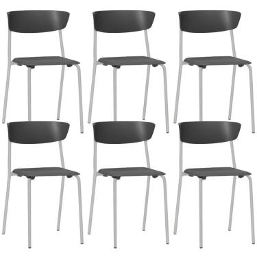 Imagem de Kit 06 Cadeiras Empilhável Fixa Atom F02 Base Aço Cinza Preto - Lyam Decor
