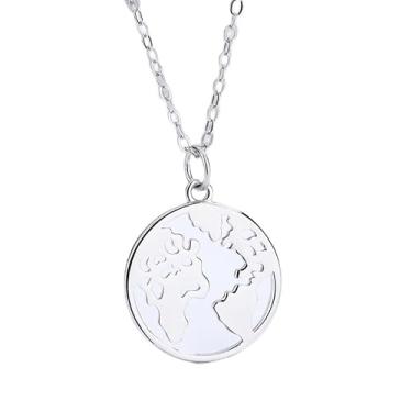 Imagem de Colar com mapa do mundo para homens e mulheres, pingente de globo de aço inoxidável, hipoalergênico, redondo, recortado, corrente de moedas, joias modernas, presente de viagem, 45CM, Aço inoxidável