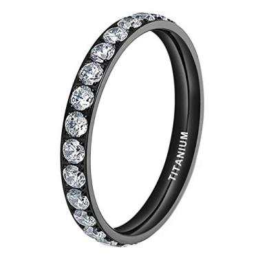 Imagem de TUTISS Anéis de titânio empilháveis de 3 mm prata/preto/ouro/ouro rosa para mulheres, zircônia cúbica, compromisso, eternidade, ajuste confortável, Metal, Sem pedra preciosa