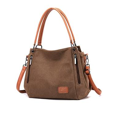 Imagem de NICOLE & DORIS Bolsa de ombro feminina de lona com zíper bolsa transversal feminina para trabalho, sapata, uso diário, Marrom, Large