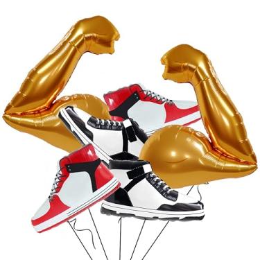 Imagem de 6Pcs Gym Boxing Birthday Party Decorations/Gold Bicep Muscle Balloon/Inflatable Boxing Glove Balloons/Fight Night Party Decorations/We Boxing Match Fitness Wrestle Pugilist Boxing Decor (Black 6Pcs)