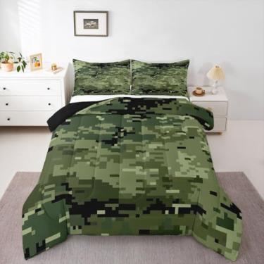 Imagem de jejeloiu Conjunto de edredom de camuflagem, solteiro, camuflado, para crianças, meninos, meninas, tema de caça, edredom estilo militar, decoração de quarto de microfibra, 2 peças com 1 fronha