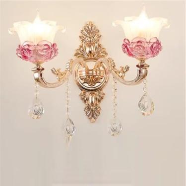 Imagem de Luminária de parede de cristal de luxo europeia, moderna, com LED, para decoração de sala de estar, quarto, escritório, quarto modelo, hotel, casa de campo, corredor (E 2 lâmpadas, 1 unidade