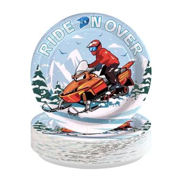 Imagem de 50 peças de pratos de papel para motocicleta, 22 cm, descartáveis, Natal, motocross, decorações de festa de aniversário, pratos de sobremesa com tema de motocicleta, para meninos, passeio, temporada