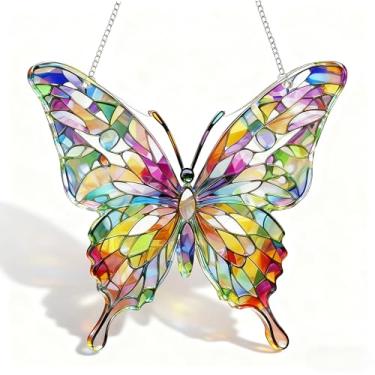 Imagem de Enfeite de borboleta acrílica para pendurar – apanhador de sol para pendurar na janela, arte em mosaico, decoração de estilo colorido, presente inspirado na natureza, presente para mãe, avó, casa