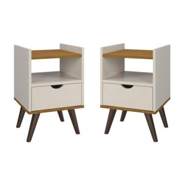 Imagem de Kit Com Duas Mesas De Cabeceira Quarto Retrô Com Nicho e 1 Gaveta Alic