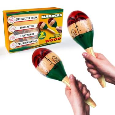 Imagem de 2 peças de maracas grandes de madeira para adultos – conjunto de maracas instrumentos musicais para adultos mexicanos Maracas lembrancinhas de festa de madeira Maracas a granel – Instrumentos de
