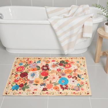 Imagem de Tapetes de área 61 x 43 cm, tapete de entrada para decoração de casa, tapete de porta pequeno para banheiro, tapete de banheira floral ultrafino antiderrapante para pia, chuveiro, porta, banheira, pia