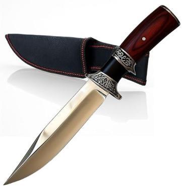 Imagem de Faca Tática Artesanal Boiadeiro Full Tang Aço Inox Lâmina Fina Cabo Madeira Luxo Ideal Para Caça Pesca Churrasco e Camping