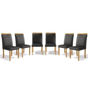 Imagem de Kit Com 6 Cadeiras Agnes Madeira Maciça Estofadas Para Mesa De Jantar Courino Preto 503