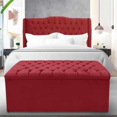 Imagem de Kit Cabeceira E Calçadeira Baú Dubai Queen 160 Cm - Veludo Vermelho
