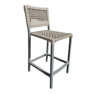 Imagem de Banqueta França Em Corda Náutica E Base Em Alumínio Cinza Para área Gourmet Areia - Cor: Bege