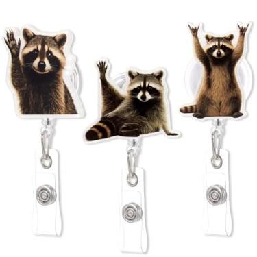 Imagem de Geyoga 3 peças engraçadas molinete de crachá de guaxinim bonito retrátil acrílico clipe de crachá de jacaré engraçado carretéis de crachá para enfermeira, médico, veterinário, técnico, professor