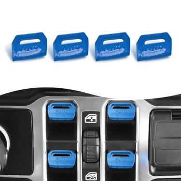 Imagem de Dogary Capa de botão de interruptor de janela Jeep Wrangler de 4 peças, capas de botão de janela de liga de alumínio, compatível com Jeep Wrangler JL e Gladiator JT 2018-2024 (azul)