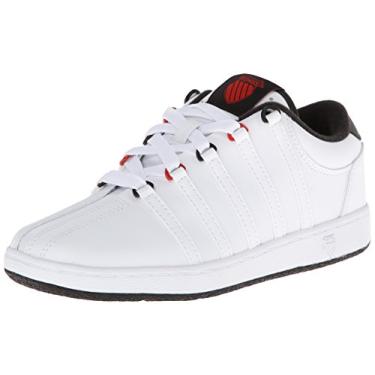 Imagem de K-Swiss Tênis clássico (bebê/bebê/criança pequena), Branco/Preto/Vermelho, 12 Little Kid