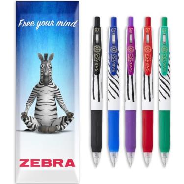 Imagem de Zebra Pen Caneta de gel Sarasa Clip Stripe – Canetas retráteis – Ponta média de 0,7 mm – À prova de manchas, tinta de secagem rápida com aderência confortável e clipe de pressão, resistente à água