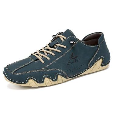 Imagem de mitvr Sapatos de condução masculinos casuais mocassins masculinos modernos tênis confortáveis para caminhada, Azul, 43