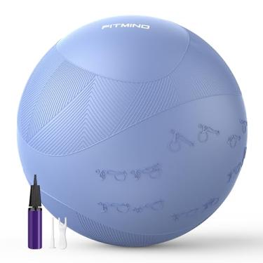 Imagem de FITMIND Bola de exercício extragrossa com padrão em relevo, bola de ioga 55,9 cm/66 cm/76,2 cm para treino de estabilidade de gravidez, bola suíça antiderrapante e antiderrapante com bomba para ioga