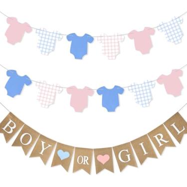 Imagem de Faixa de chá de bebê, 3 peças, roupas para meninos e meninas, body banners, azul, rosa, decorações de chá de bebê, varal para decoração de papel para festa de aniversário de gênero, suprimentos de