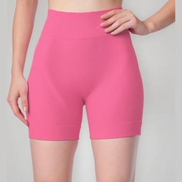 Imagem de Short Fitness Selene Ciclista Sem Costura Cós Alto Canelado, Rosa neon