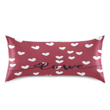 Imagem de Blueangle Fronha de cetim Red Love Dia dos Namorados para cabelo e pele, fronha de seda, tamanho king (50,8 x 101,6 cm) - Capas de almofada de cetim com fecho de envelope (188)
