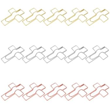 Imagem de Conjunto de 15 Unidades de Prendedores Caneta em Formato Cruz, Porta-Canetas com Clipe para Caderno Clipe Papel Multiuso para Diário Material Escritório e Escolar (Dourado, Prateado, Ouro Rosa)