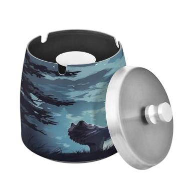 Imagem de Blueangle Cinzeiro de lobo com tampa para cigarros, à prova de vento/chuva, aço inoxidável, sem fumaça, inodoro, cinzeiro para uso interno ou externo (385)