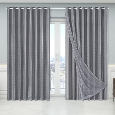 Imagem de Cortina Dual Forro Microfibra c/ Voil Xadrez 5,60m x 2,70m 100% Poliéster - Cinza
