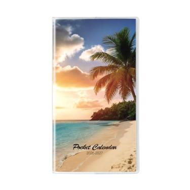 Imagem de Calendário de bolso 2026-2027, agenda mensal de bolsa - 9,4 cm x 17 cm - Funciona de janeiro de 2026 a dezembro de 2027, agenda de calendário com capa de PVC de praia para escritório