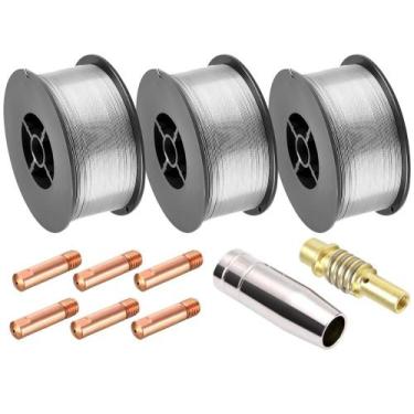 Imagem de Kit Mig - 3 Arames Solda Mig S/ Gás 0,8mm + 6 Bicos de Contato 0,8mm +