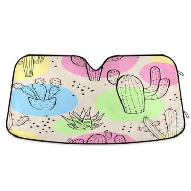 Imagem de SEHANY Pára-brisa de carro cacto planta verde para-sol dobrável janela frontal protetor de viseira solar para carro, SUV, caminhão - Mantenha o veículo fresco, 139 x 70 centímetros